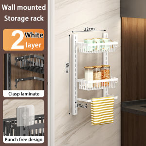 【SG STOCK】Non punching kitchen storage rack | Bathroom wall mounted storage rack | Adjustable storage rack behind door | Wall mounted seasoning storage rack