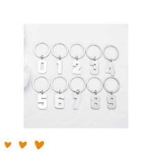 WH 0-9 Number Keychain Stainless Steel Cut-Out Design Minimalist Student Backpack Charm Lucky Number Keychain