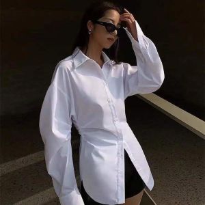 IELGY Womens white slim waist long sleeve shirt Korean style tops