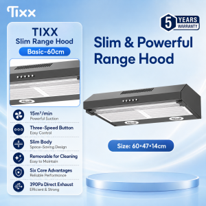 TIXX 60/90CM Range Hood for Kitchen 304 Stainless Steel 30m³/min Suction Power Automatic Cleaning Single Motor Three-Speed Button