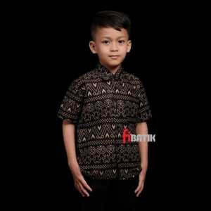 Kemeja Batik Anak Laki-laki Lengan Pendek Motif Semut Warna Dasar Hitam Motif Coklat // Couple Batik Ayah Dan Anak Cowok