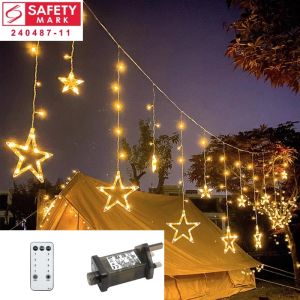 STARZ - SG Safety Mark  31V Low Voltage 3 Meters Wide 12 STARS Alternate Drop Down Fairy Curtain Lights  Warm  icicle Christmas Lightings