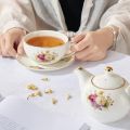 an Porcelain Tea for One, Vintage Floral Teapot and Saucer Set, Gold Trim Floral Teapot, Tea Cup with Saucer Set. 