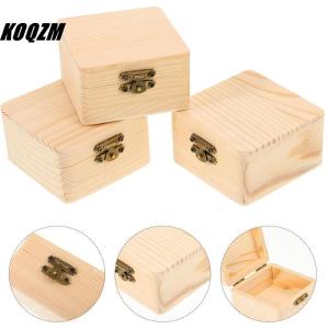 KOQZM🍽🍷 8x8x4.7cm Plain Natural Wooden Packing Box Storage Box Gift Box Wooden Storage Box Home Sundries Storage Box