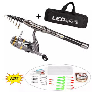 [Local Delivery]LEO 1.5/2.1m/2.4m Fishing Rod and Reel Set with Carrier Bag