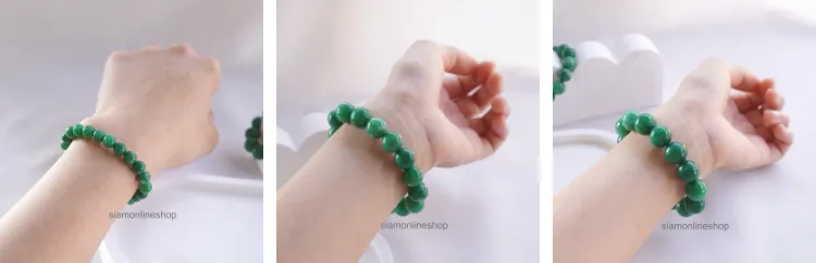 Jade Green Lucky Stone หินมงคล หินโทนสีเขียวหยก เลือกขนาดเม็ดหินได้ ( 6-14 มม. ) หินแห่งความสงบสุข กำไลหินแท้