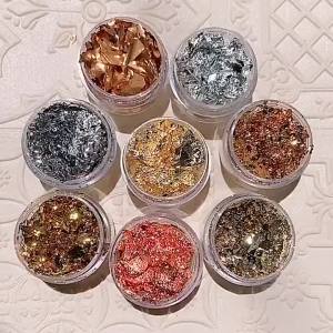 Trendy gold foil nail art decorations in gold and silver tin foil fragments shell gel decorative metallic sequins