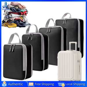 [Vodool Home Mall] 4 Set Waterproof Compression Packing Cubes Expandable Travel Luggage Organizer for Organizing Clothes