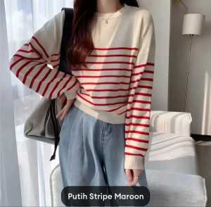 SWEATER MAUDY GARIS KNITS RAJUT PREMIUM BAJU ATASAN RAJUT WANITA DEWASA KEKINIAN DAN TERLARIS