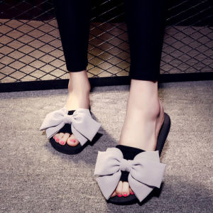 [Free Shipping] Korean-Style Bow-Tie Slip-On Sandals For Women Summer High-Heeled Platform Sandals With Thick Soles Non-Slip And Fashionable For Outdoor Wear And Beach Use
