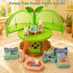 Oldlaiben Mini Rabbit Tree House Pretend Play Set Simulation Amusement Park Furniture Dollhouse Role Play Toy