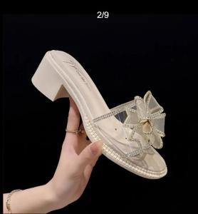 Huilm Womens High Heel 2 Inch High Heel Bow Rhinestone Summer Fashion Chunky Heel Korean Style Womens Sandals Party Shoes Casual Shoes