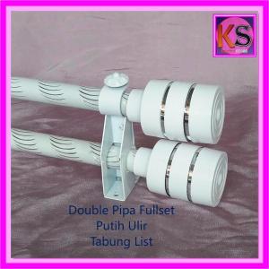 Double Pipa FullSet Batang Ulir Tabung List Besi Tiang Gorden 4 meter Tirai Pintu Jendela