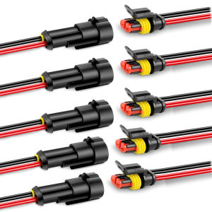 5set Motorcycles Sealed Connectors With Cable 2P Automobile Waterproof Connector Electrical Wire Connector Plug Car Truck Boat Wire Connection