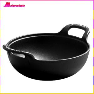 【NEW】 Large Capacity Cast Iron Skillet Non Stick Flat Bottom Fry Pan with Lid and Handle for Family Meals