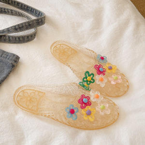 [Free Shipping] Xiaohongshu Crystal Shoe Decoration Floral Slippers For Women Summer Outdoor Jelly Shoes Clogs