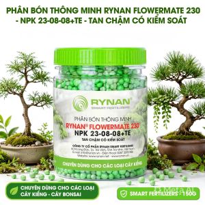 Phân Bón Thông Minh Rynan 230 NPK 23-08-08+TE (Hũ 150g) - Phân Tan Chậm Có Kiểm Soát 120 Ngày Siêu Bung Chồi Xanh Dày Lá Chuyên Cho Sen Đá Kiểng Lá Bonsai.