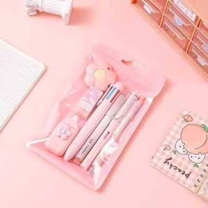 EASY SHOP 7-In-1 Stationery Set Gel Pen Highlighter Ballpoint Pen Eternal Pencil Tape Eraser Knife Kids Prize