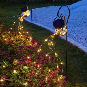 Vimite Led Solar Kettle Shower Light Outdoor Waterproof Iron Garden Lamp with String Light for House Lawn Fence Yard Villa Decorative lighting