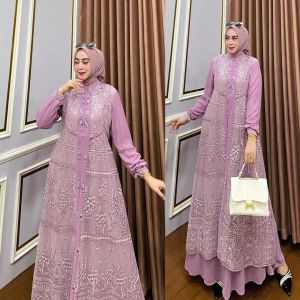 Renata Dress Ceruty Mix Brukat Gamis Wanita Model Terbaru 2024 Remaja Dress Wanita Kondangan Elegan