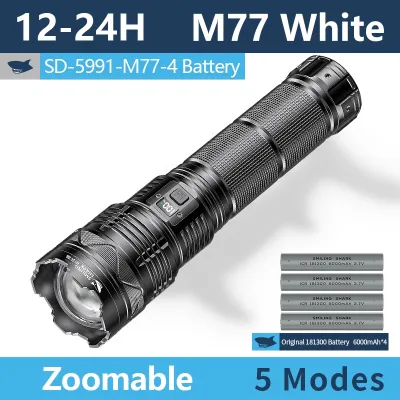 Smiling Shark Flashlight Original SD5990 Super Bright Torch light Led M77 10000LM Powerful Strong Bright Long Shot USB Rechargeable Zoomable Torch 11200mAh Power Dispaly Outdoor Camping Fishing Hiking Car Emergency With Hammer Lamp