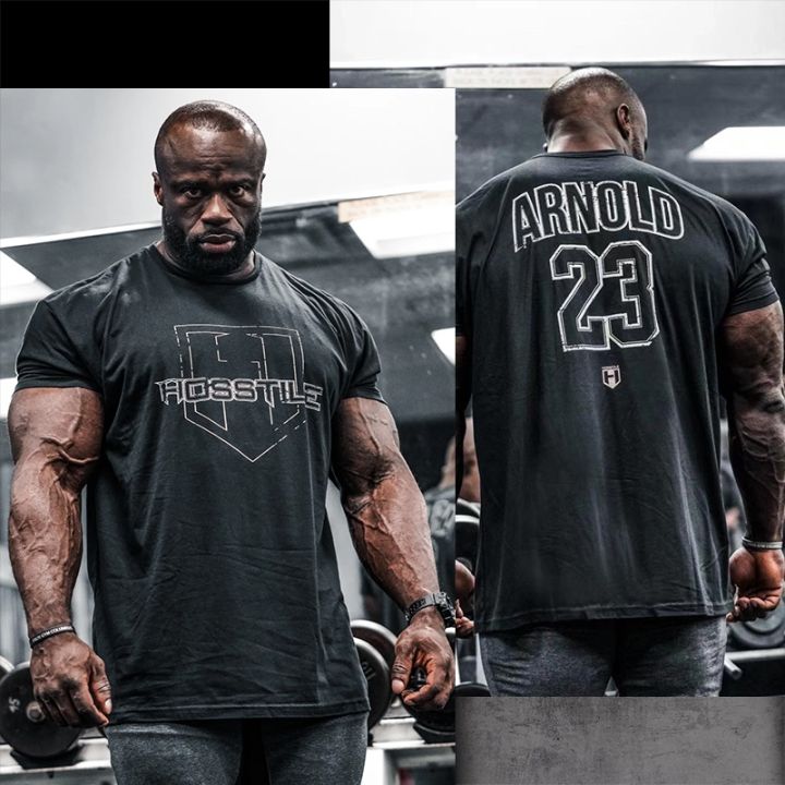 HOSSTILE short sleeve fitness American loose muscle tough guy top breathable  sports Arnold Classic T-shirt