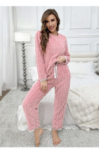 Autumn and Winter Thickened Warm Set Coral Fleece Jacquard Pajama Pants New Fashion Casual Long Sleeve Loungewear