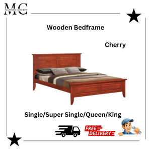 【LOCAL SELLER】 ROCEY CHERRY SOLID RUBBER WOODEN BEDFRAME SINGLE/SUPER SINGLE/QUEEN/KING