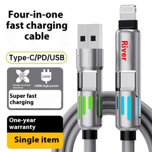 QiaoYiLuo สายชาร์จเร็ว240W พร้อมสมาร์ทโฟนสายข้อมูลสำหรับไฟ RGB สี่ฟังก์ชันในหนึ่งเดียว