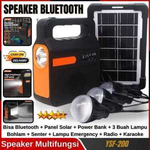 Solar Light Lampu Panel Surya + Speaker Bluetooth Radio Full Bass YSF-200 Gratis 3 Bohlam LED | Solar Lighting System Lampu Emergenchy Tenaga Matahari For Outdoor Camping - PowerBank 6000mAh