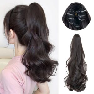 REEBO Synthetic Claw Clip Ponytail Wig Clip in Ponytail Extension Pony Tail Hairpiece Sweet Fluffy Long Wavy Curly Ponytail for Women