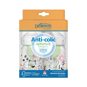 Dr. Brown’s™ Anti-Colic Options+™ Wide-Neck Baby Bottle with Level 1 Nipple/Teat (Woodland Design)