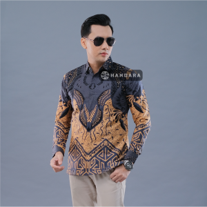Batik Handara - Basura Navy Krem Kemeja Pria Furing Erro