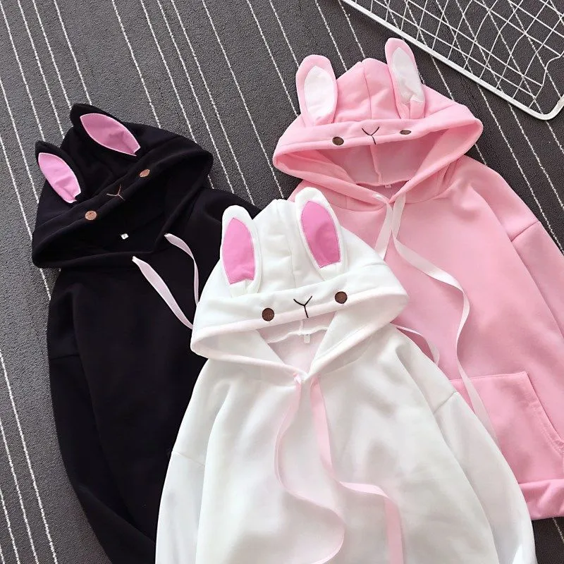 Women Fashion Cute Bunny Hoodie Long Sleeve Lovely Female Rabbit