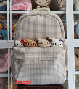 Balo đi học nữ caro kèm 4 mặt gấu kitty siêu đáng yêu mã 6155 size 48*33cm