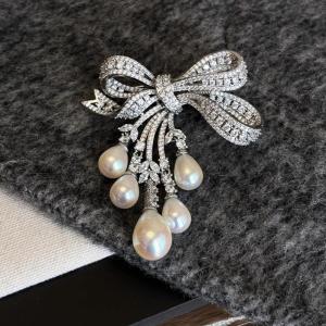 Minwen Sang Trọng Zircon Ngọc Trai Bowknot Tua Thời Trang Trâm Pins Đối Với Phụ Nữ Sáng Tạo Handmade Phù Hợp Với Corsage Pins Quần Áo Phụ Kiện Quà Tặng