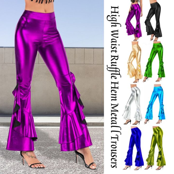 Casual Vintage Flare Pants For Women Solid Color Disco Dance 70's Bell  Bottom Hippie Pants