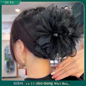 QK FA ✨ Lưới Ren Màu Đen Lông Ribbon Bow Móng Vuốt Tóc Kẹp Tóc Lớn Ponytail Chủ Tóc Clip Tóc Phụ Kiện Tóc Cho Phụ Nữ