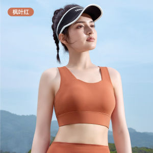 Integrated slim shoulder strap sports bra womens fixed cup shockproof fitness suit high-strength yoga suit top can be worn externally