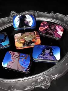 Columbina Can Badge Set Of 6 Rectangular Holographic Reflective Pin Collector Showcase Shelf Otaku Room Decor Anime Girl
