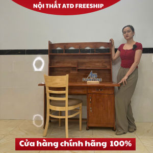 Bàn học sinh gỗ thông tự nhiên có kệ sách giá rẻ tại xưởng ATD