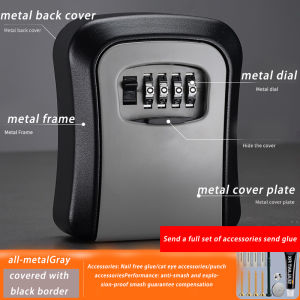 UNIQUE  Key Storage Box 4-Digit Combination Lock with Hook Alloy Outdoor Wall Mounted Padlock Storage Box