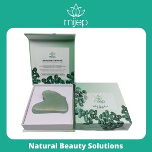 MIJEP Jade Gua Sha (Heart Shape) - Stunning Premium Quality Natural Jade Stone Facial GuaSha Face Massager Tools. Traditional Crystal Facial Scraping Tool