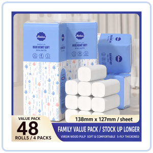 【Pure Care】 Manhua 5-Ply Coreless Toilet Paper / Blue Heart Soft / Coreless Bathroom Tissue / 48-96 Rolls