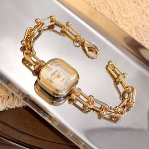 AKZDXE U-Shape Clasp Design Bracelet Watch Elegant Square Ladies Watch Luxury Wristwatch