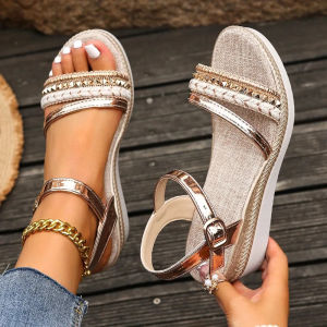 2025Vintage Fringe Platform Sandals for Women Casual Brown Wedge   Summer Buckle Decor Weightlight Flat Sandalias Mujer