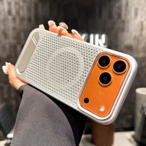 Honeycomb Grid Magnetic Case for iPhone 17 16 Pro Max 15 Alloy Bracket Summer Heat Dissipation Kickstand Back Cover Matte Shell