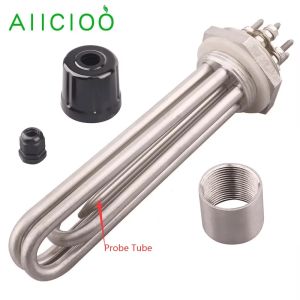 AIICIOO Immersion Heating Element with Probe Tube DN32/1.25inch BSP Electric Water Heater for Boiler 220V/380V 3KW SUS304