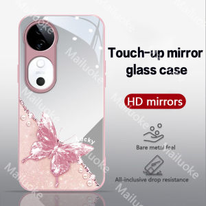Vivo V40 V30 V29 V27 5G Case Vivo V40 V30 V27 Pro Case Mirror Butterfly Ins Style High-definition Makeup Mirror Goddess Premium Feeling Anti-fall New Model Hard Simple Full Cover Set
