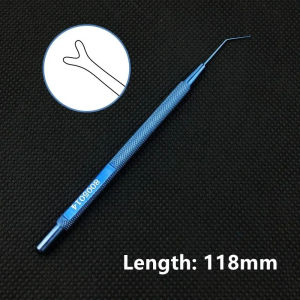 QSWTITAN Móc phẫu thuật mắt Jaffe-Bechert dụng cụ xoay nhân thể thấu kính đầu nhọn góc nghiêng titan dụng cụ thú y dụng cụ mắt 1 cái